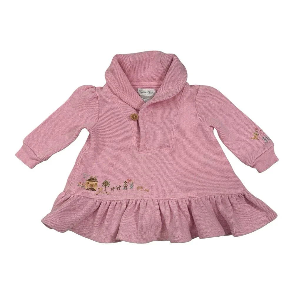 Ralph Lauren Pink Baby Girl Sweater With  Embroidered Detail Size 3-6 Months